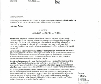 Aktuality / Prerušenie distribúcie elektriky 4.6.2019!!!