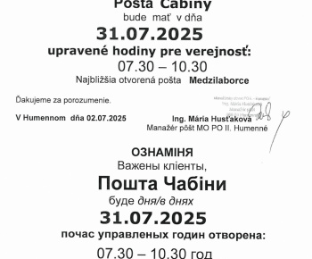 Aktuality / Oznam - Pošta - foto
