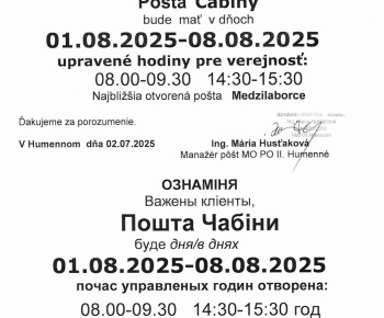 Aktuality / Oznam - Pošta - foto