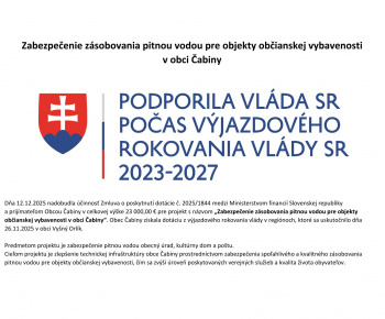 Aktuality / Zabezpečenie zásobovania pitnou vodou pre objekty občianskej vybavenosti v obci Čabiny - foto